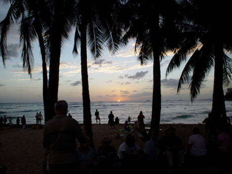 Verenigde Staten - Zonsondergang op Hawaï Beach..........