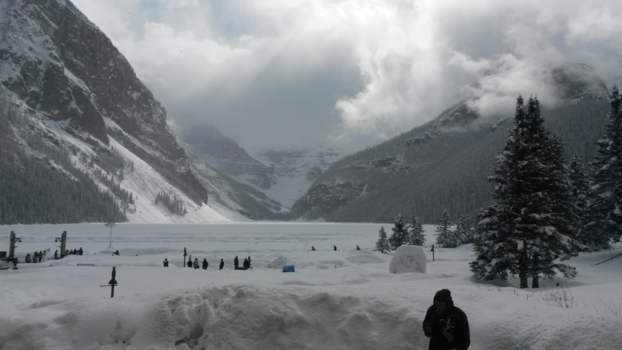 Canada - a magnificient view on a snow-white Lake Louisa